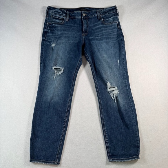 Silver Jeans Denim - Silver Jeans Womens 18 Blue Boyfriend Straight Mid Rise Medium Wash Stretch